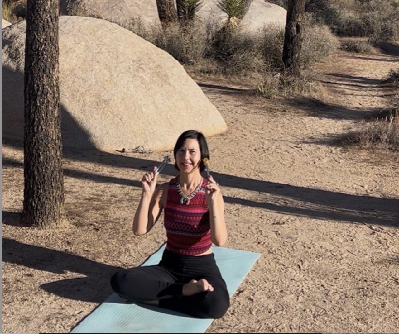 Acutonics sound healing session with precision tuning forks on meridian points