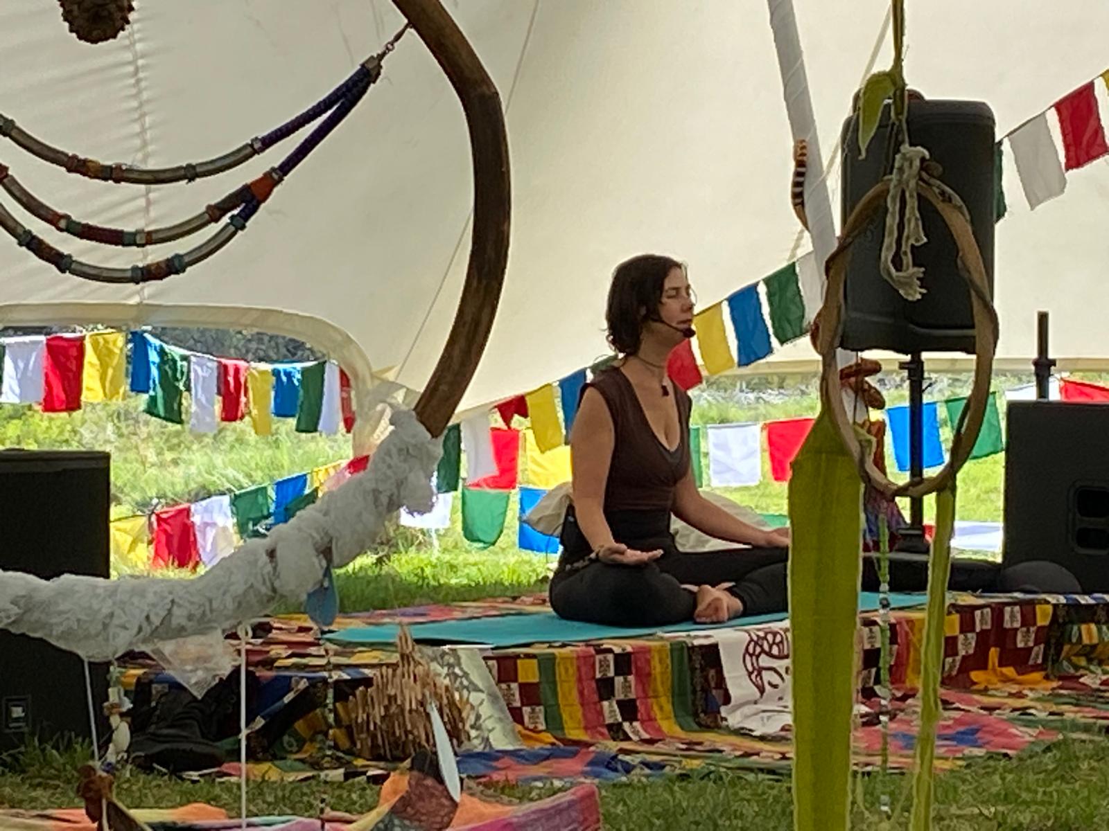 Amanda Lamprecht in seated meditation leading the festival class